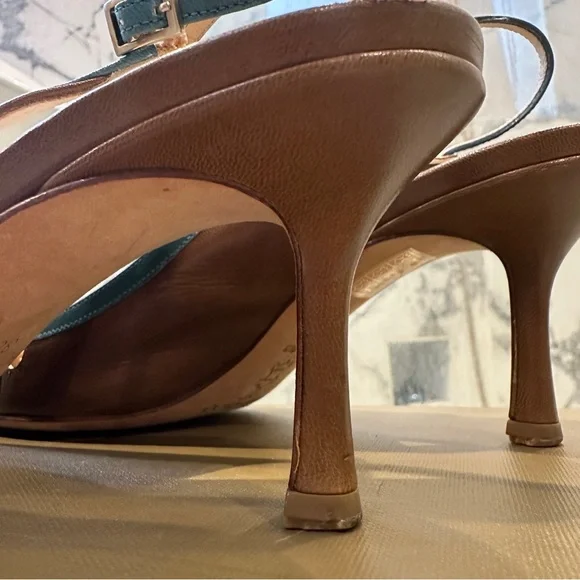 Jimmy Choo | 8 | Slingback Pumps Brown Teal Cutout Leather Pointed Toe 3” Heel - Picture 9 of 16